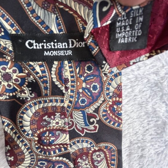 Christian Dior Monsieur Men’s Pointed Silk Tie Paisley Pattern Classic USA Made - Picture 2 of 4